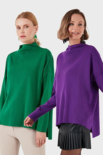 Lela Cotton Long Back Stand Collar 2-Pack Knitwear Sweater Sweater 4615002S2