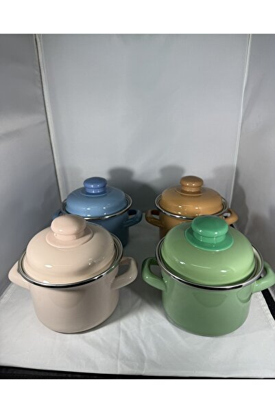 EmayeBurada Flame Enamel Milk Pot & Sauce Pot & Egg Boiling Pot Mini Turquoise (0.9 Lt) Set of 4