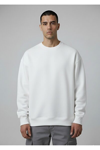 LORVEX سويت شيرت أساسي للجنسين ذو رقبة دائرية واسعة مصنوع من القطن بنسبة 100%