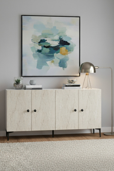 CENEYRA KA1518BT PELLA150 KONSOL, TV SEHPASI BEYAZ-TRAVERTEN KAPAK 150cm