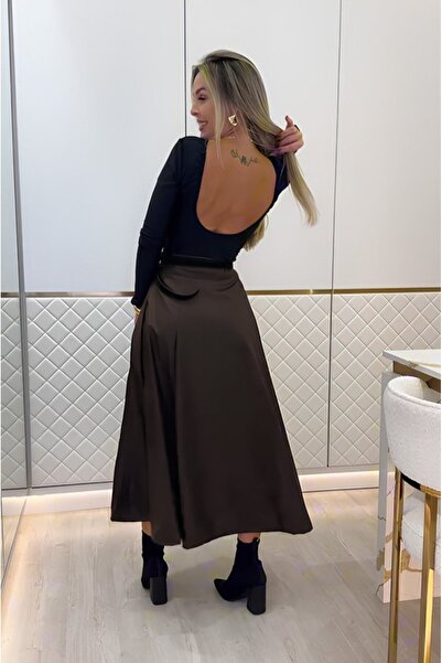 buğrahayalin Women's High Waisted Maxi Leather Beltless Skirt