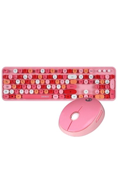 Everest Klavye Mouse Seti Pembe Round Km-6282 Renkli Daktilo Yuvarlak Tuşlu Pembe Kablosuz Q Multimedia