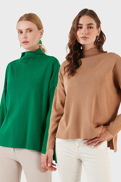 Lela Pulover din bumbac cu guler lung la spate, pachet de 2 pulovere tricotate KAZAK 4615002S2