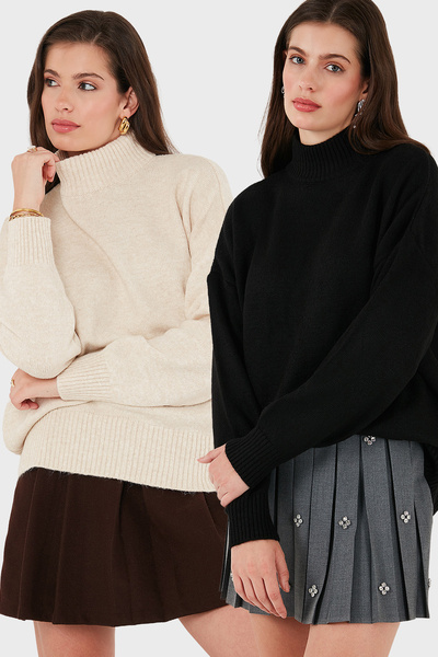 Lela Pulover tricotat cu textura moale, cu guler, cu croiala oversize, pachet de 2, PULOVER 680KZ00469S2