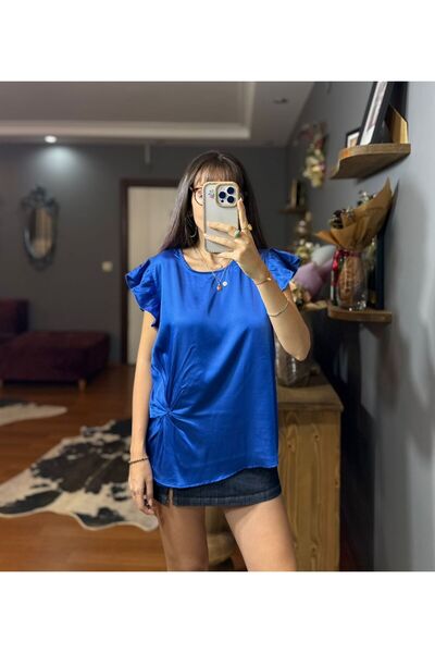 LUJJE İpek Saten Kendinden Büzgü Detaylı Tasarım Bluz