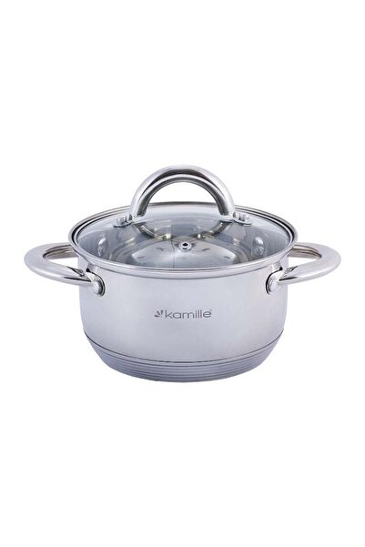 Kamille Oală din oțel inoxidabil cu capac de sticlă, 1,7 l, 16 cm, 7 straturi