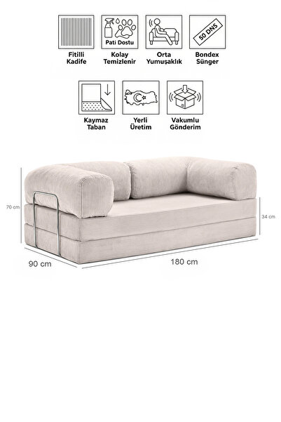 Evessan 90x180 Kanepe - Fitilli Kadife Yıkanır Silinir Pratik Yer Yatağı 50 D...