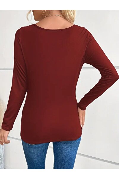 ARONA Equri̇ Women's Long Sleeve Deep V-Neck Rhinestone Sandy Blouse