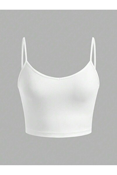 Liona Düz Beyaz Renk U Yaka Askılı Crop Büstiyer