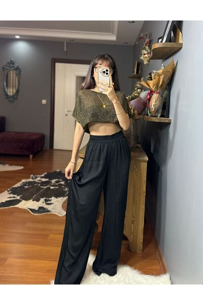 MODAGK Cotton Satin Elastic Waist Casual Pants