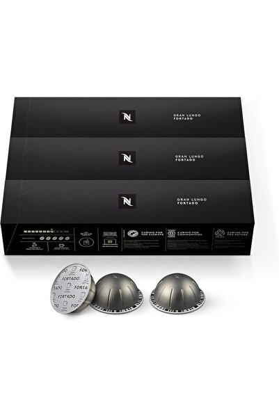 Nespresso Capsules Vertuo, Fortado Gran Lungo Americano, Dark Roast Espresso Coffee, 30 Count Coffee
