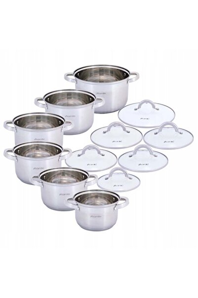 Kamille Set of 6 Pots with Glass Lids, Kamille, Stainless Steel, 2.1 - 6.5 L, Silver/Transparent