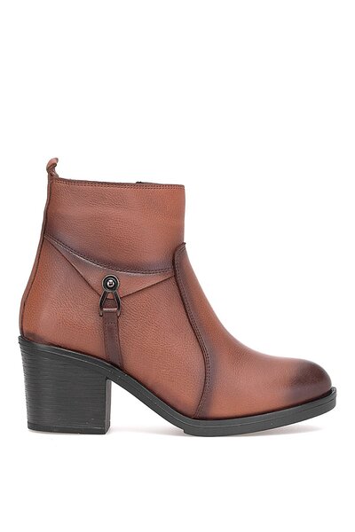 Voyager 9361 Γυναικείες μπότες με τακούνι από γνήσιο δέρμα καφέ