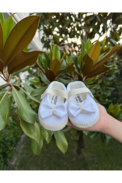 Luna Kids Store Etamin Kurdeleli Babet Beyaz