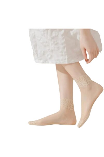 VEYA Beige Lace Ankle Length Socks Sheer Lace Socks