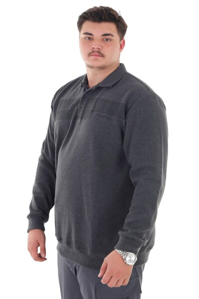 marufshop Men's Oversized Size Suitable for up to 158 Kilograms Wide Fit Printed Polo Neck Thessaloniki Sweatshirt