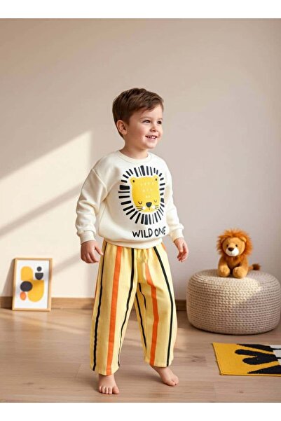 Pinkitokids Sweet Lion Wild One Sweatshirt and Woven Pants Set
