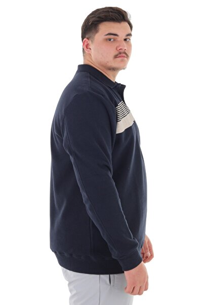 marufshop Men's Oversized Size Suitable for up to 158 Kilograms Wide Fit Printed Polo Neck Thessaloniki Sweatshirt