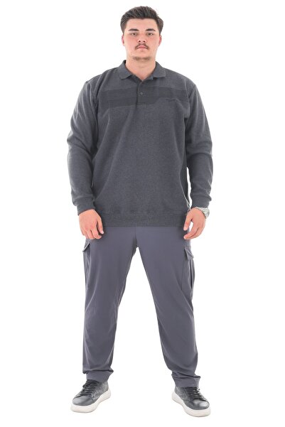 marufshop Men's Oversized Size Suitable for up to 158 Kilograms Wide Fit Printed Polo Neck Thessaloniki Sweatshirt