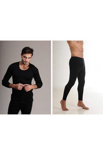 Hasyün Men's 61% Black Wool Long Sleeve Undershirt Undershirt and Long Johns ...