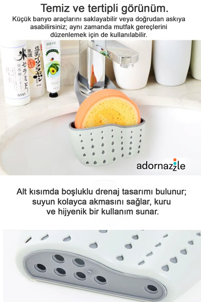 adornazzle Kitchen Sink Hanging Sponge Holder Basket – Sponge, Soap and Brush Organizer, Waterproof