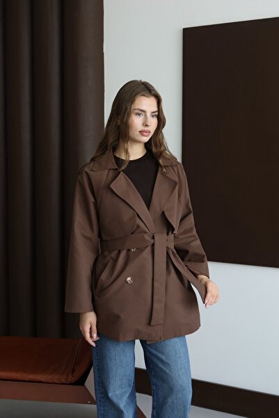 BY SE'MAS WEAR Premium Kısa Rüzgarlıklı Dört Düğömeli Trençkot