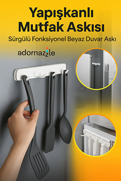 adornazzle Adhesive Sliding Hanger, Functional Kitchen Hanger, Wall Organizer Hanger, Countertop Organizer