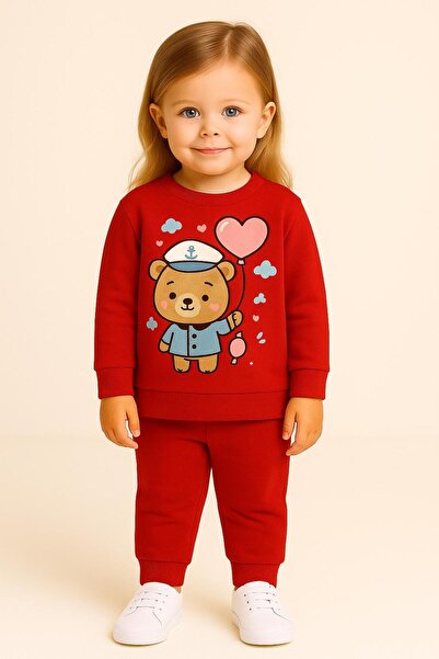 MODA Χειμερινό σετ φόρμας για κορίτσια και αγόρια με στάμπα αρκουδάκι