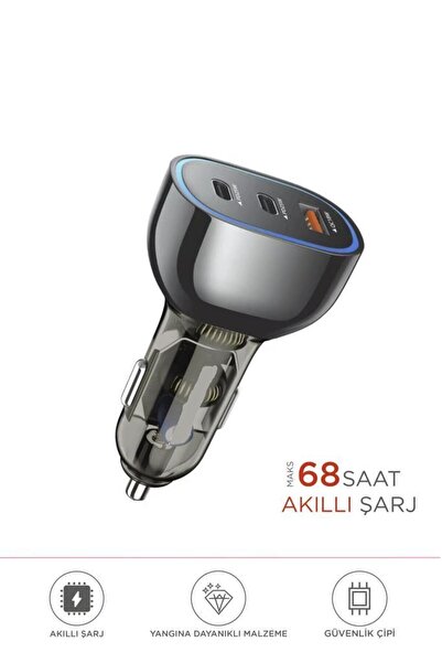 Başkenttekno 68W USB ve Type-C Girişli Çakmaklık Süper Hızlı Şarj Destekli Araç Şarj Aleti