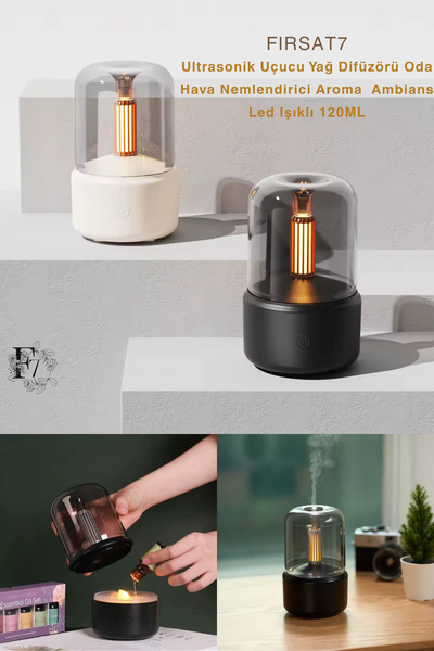 Fırsat7 Ultrasonik Hava Nemlendirici 120ML Aroma Difüzör Hava Nemlendirici Ar...