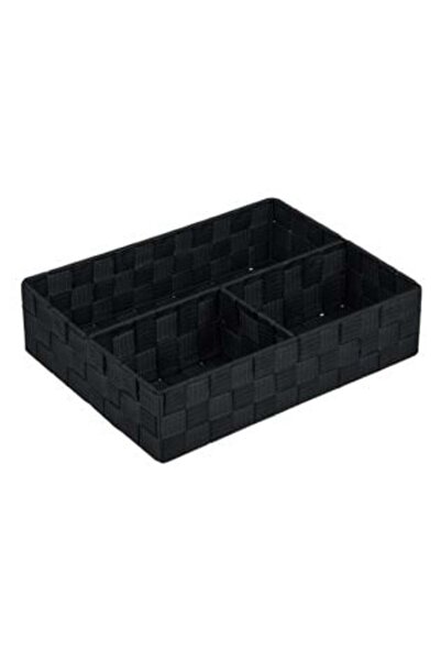 SHOPIENS Black Rattan Style Metal Storage Basket with 3 Compartments 32 x 25 x 8 cm