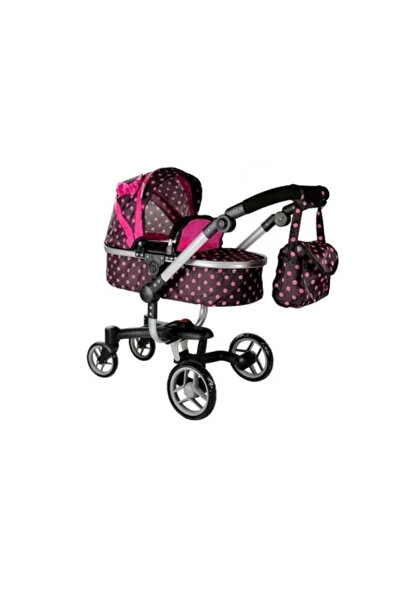 LeanToys Doll stroller, black with pink polka dots, LeanToys, 5245