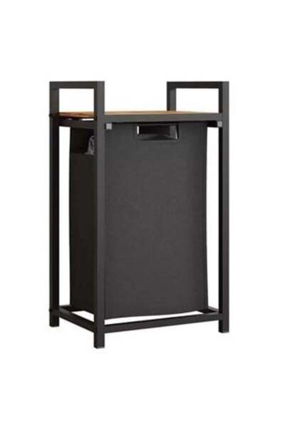 Jumbo Coș de rufe metalic negru cu raft din lemn 50 x 32,5 x 71 cm - 45 L