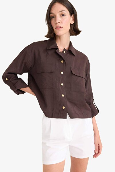 DeFacto Регулярна кройка, яка с лъскав яка, еластична талия, тясна кройка, F9127AX25SM