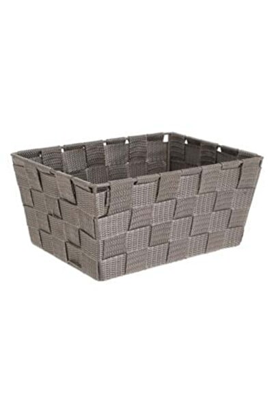 SHOPIENS Storage Basket with Woven Pattern Taupe & Metal Frame 22 x 16 x 10 cm