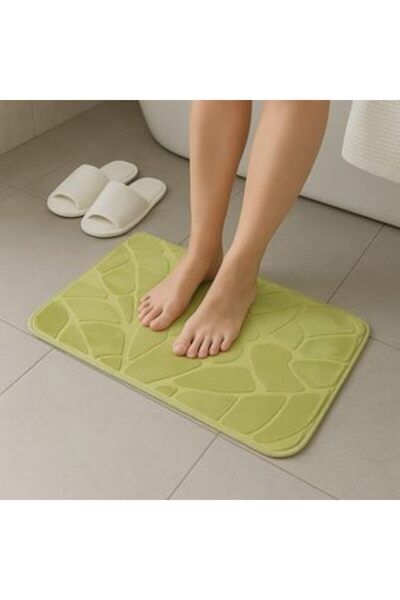 SHOPIENS Covor de baie verde cu frunze în relief, 60 x 41 cm