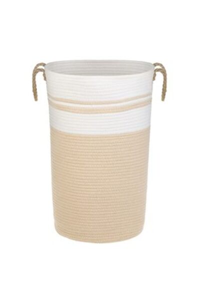 Jumbo Laundry Basket Beige and Ecru with Cotton Rope & Handles Ø42 x 55 cm - 60 L