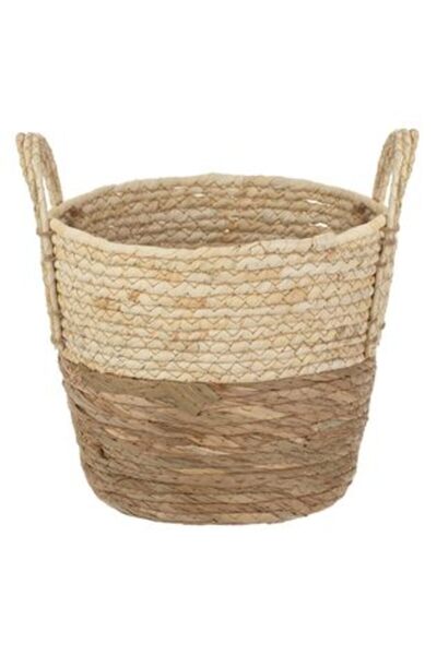 Jumbo Storage Basket Beige Brown Material with Handles Ø28 x 23 cm