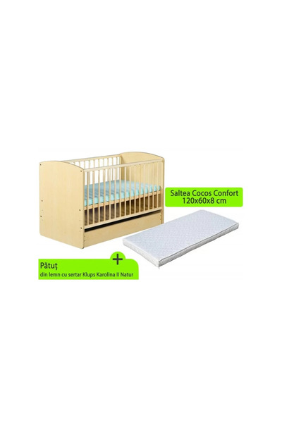 Klups Detská postieľka so zásuvkou Karolina II Natur + Matrac 8 MyKids Confor...