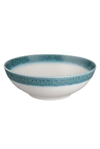 SHOPIENS Deep Plate White with Turquoise Rim "" 22 cm
