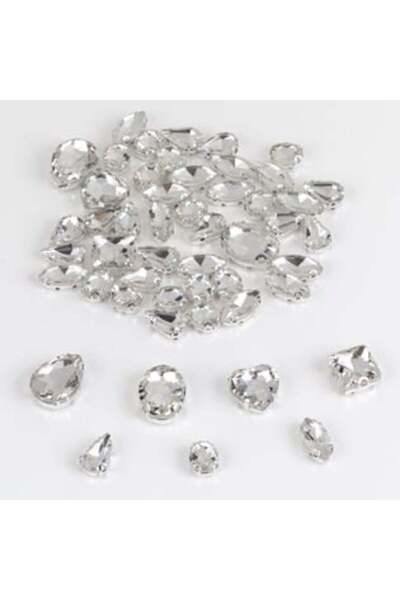 SHOPIENS Ασημένια Στρας σε Διάφορα Σχήματα & Μεγέθη για Ρούχα & Αξεσουάρ - 50...