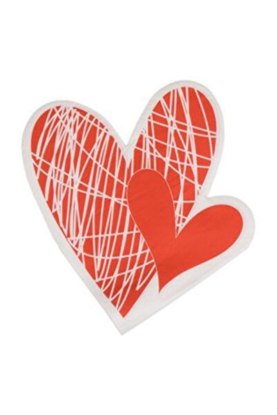 SHOPIENS Table Napkins with 2 Layers White Red Hearts 33 x 33 cm - 20 pcs