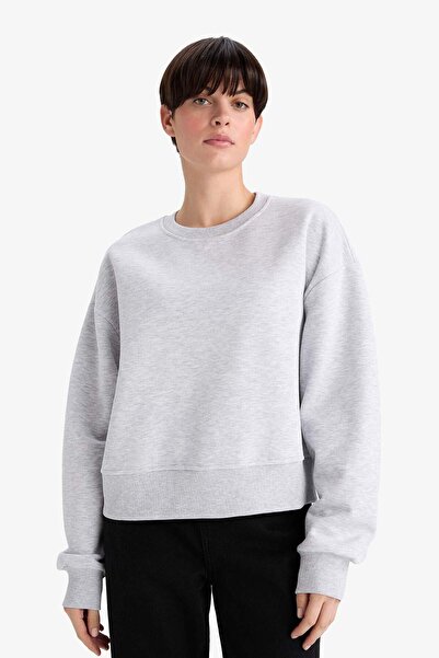 DeFacto Boxy Fit Crew Neck Thick Basic Plain Sweatshirt B8568Ax24Wn