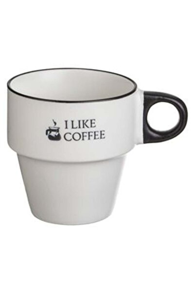 SHOPIENS Mini White Ceramic Mug with Pattern & Black Print "I like coffee" 220 ml