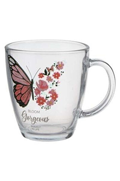 SHOPIENS Transparent Glass Mug with Butterfly Design 360 ml