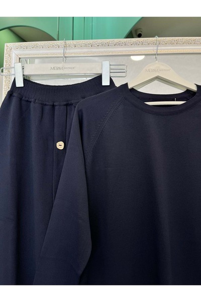 MERAM BUTİK Adn Mercerized Skirt Suit - Navy Blue - 1