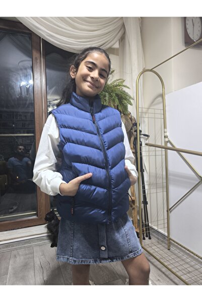 Şimo Butik Girls-Boys Inflatable Vest with Lining, Zippered Pockets, Water-Repellent, Windbreaker, Heat Insulated, Navy Blue