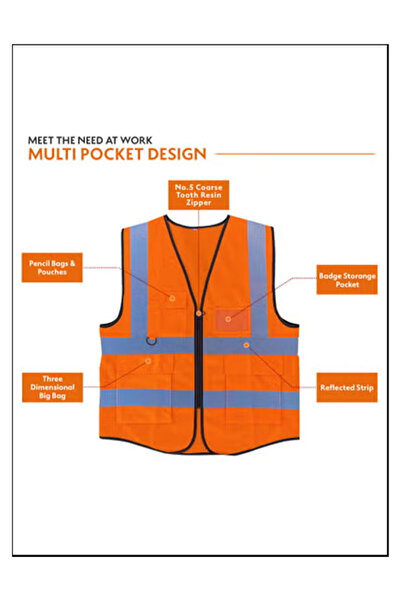 Generic Pack of 6 High Visibility Multi Use Vest Safety and Utility in Bright Orange