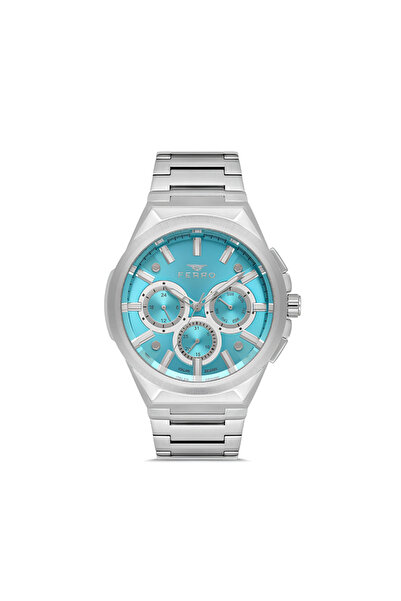 Tesbihane ساعة يد رجالية من الفولاذ الفضي اللون من فيرو، وظائف نشطة 3 ATM مقاومة للماء TH-FM11505A-A15