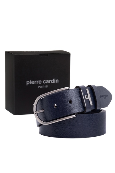 Pierre Cardin حزام رجالي من الجلد باللون الأزرق الداكن (عرض 4 سم) PC0MDLEIC